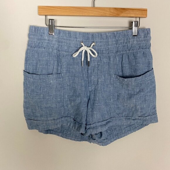 Athleta Cabo Linen 4" Shorts Blue Pull On Womens 8 Breathable Natural Fabric - Picture 2 of 6